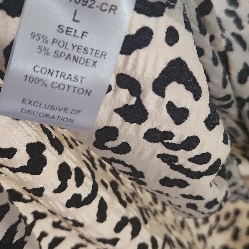 THML Blue Chevron & Cream Leopard Ruffle Sleeve Peplum Top - Picture 4 of 6